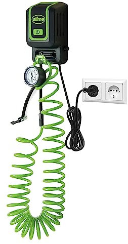 Slime 40070-95 Gonfleur Tous Pneus, Station de Gonflage pour Garage, Gonfleur 120 V à Montage Mural, Pour Voitures, Vélos, Structures Pneumatiques, Ballons de Sport