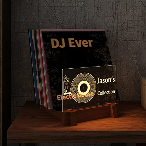 YuanDian Personalisierte Beleuchtung Vinyl Record Storage, Customise hölzernen Acryl-Halter für Album-Display und Lagerung mit warmen weißen Farbe leuchtet