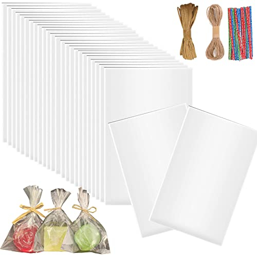 Seifenbeutel für hausgemachte Seife, dicke, transparente Seifenbeutel für hausgemachte Seife, transparente Zellophanbeutel mit gedrehten Bändern, Bastseil, Bastel, Verpackungszubehör