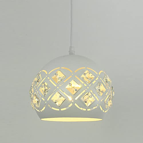 Mengjay Moderno Lampadario Da Soffitto Creativa Paralume E27 Plafoniera in Cristallo Metallico,Lampada a sospensione in metallo,plafoniera industriale retrò,illuminazione interna (Bianco)
