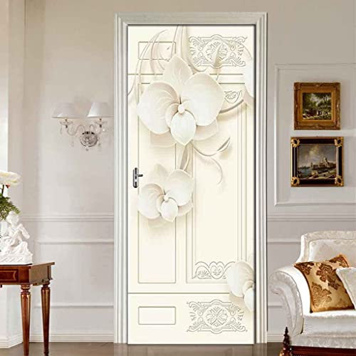 Türposter Pvc 3D Türaufkleber Schöne Weiße Blume 90 X 200 Cm Türfolie Türtapete Art Home Dekoration Tapetentür Wasserdichtes Selbstklebend Diy Türbild - Kinderzimmer Wohnzimmer Küche Schlafzimmer Tür
