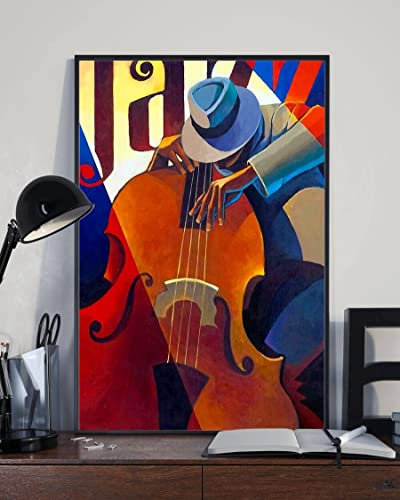 Bioprocess Cartel de jazz a todo color con el hombre de contrabass, póster de decoración de pared, cartel de metal, 8 x 12 pulgadas