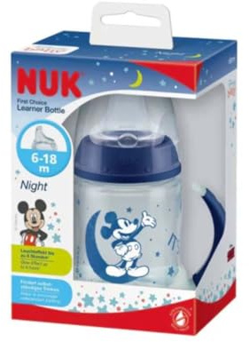 NUK Disney Mickey Mouse First Choice - Botella de aprendizaje Night, 150 ml, antifugas, 6-18 meses, 1 unidad, color azul