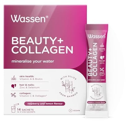Wassen Beauty and Collagen | 14 Raspberry & Lemon Flavoured Collagen Sachets | Vegan Collagen Supplements | Collagen Supplements for Women for Hair, Skin & Nails | Collagen Powder for Women