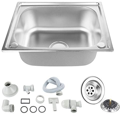 OHMG Évier de cuisine, évier de cuisine en acier inoxydable, évier rond carré, lavabo de cuisine encastré, accords d'échappement et trop-plein (50 x 40 x 20 cm)