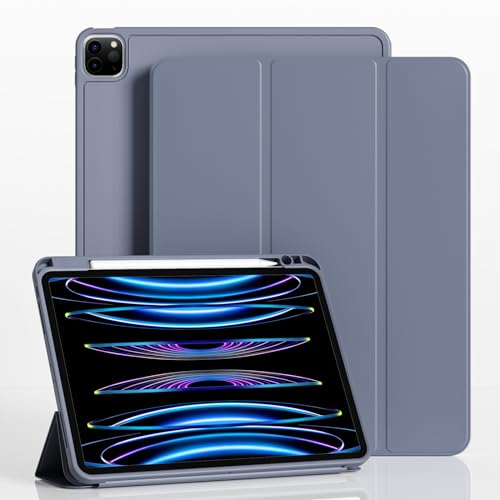 ZKTUYU Hülle für iPad Pro 11 4./ 3./ 2./1. Generation 2022/2021/2020/2018, Hülle für iPad Pro 11 mit Stifthalter, Kann Pencil 2 Aufladen, Weiche Silikonhülle, Auto Schlafen/Wachen, Lila
