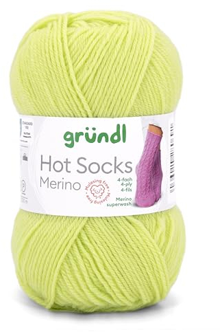Gründl Hots Socks Merino uni, 4-fädige Sockenwolle, 50 g /200m,75% Schurwolle (Merino, superwash), 25% Polyamid,mulesing frei, Öko-tex Standard, (07 limette)