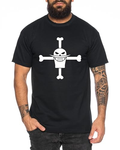 White Beard One - Herren T-Shirt Straw Hat Luffy Zoro One Monkey D. Pirat Ace Piece Goku Anime Ruffy, Größe:M, Farbe:Schwarz
