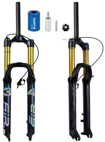 Fourche Avant Vélo De Montagne 27.5 29 Pouces Frein À Disque Électrique VTT Fourchette À Suspension Pivot Droit 1-1/8 Voyage 160mm QR 100×9mm BMX XC (Color : Gold Remote, Size : 29inch)