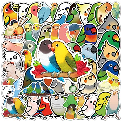 Parrot Aufkleber Vögel Stickers 50 Stück Skateboard Graffiti Aufkleber Motorräder Fahrrad Snowboard Gepäck Laptop Auto Koffer für Kinder und Jugendliche Wasserdichte Vinyl Aufkleber