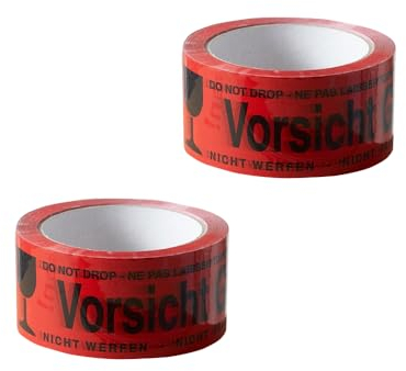 ARLI Paketband Vorsicht Glas 2 Rollen Paketklebeband - 66m x 48mm Warnhinweis rot für sicheren Versand von Glaswaren Auffälliges rotes Klebeband mit Aufdruck zerbrechlich (2x Vorsicht Glas)