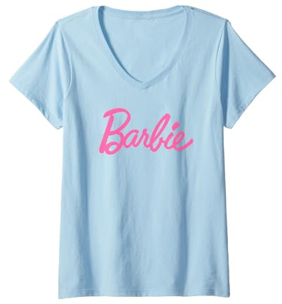 Damen Barbie - Klassisches Barbie-Logo T-Shirt mit V-Ausschnitt