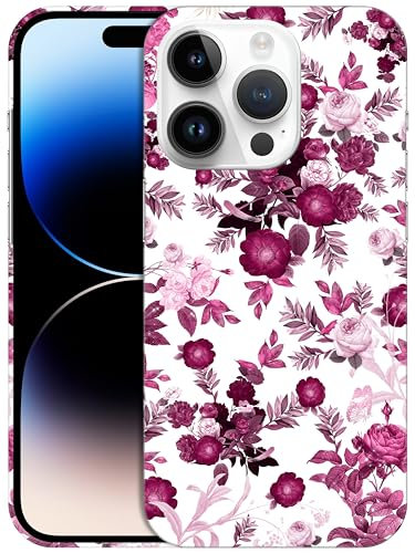 GlamCase for iPhone 14 Pro Case, iPhone 14 Pro Designer Case - Pink Burgundy Floral Pattern Design Printed Slim Fit Cute Plastic Hard Protective Designer Back Phone Case for iPhone 14 Pro.