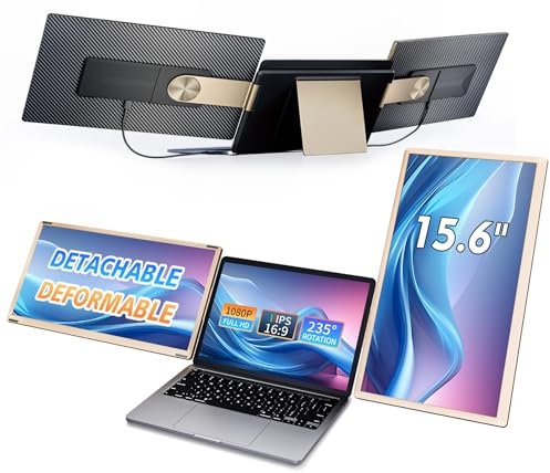 LivElect-m Extensor de pantalla triple para laptop de 15.6 pulgadas, extensor de monitor de laptop FHD 1080P IPS, monitor de viaje desmontable con altavoces, Plug & Play, compatible con Mac/Android