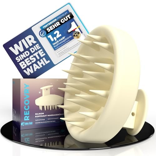 RECOVRY Kopfhaut Massagebürste – 100% Silikon Scalp Massager für Männer & Frauen | Fördert Haarwachstum & Kopfhautpflege | Kopfmassage Bürste, Haarmassagebürsten (Cream Ivory)