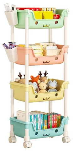 Ghjkldha Kids Toy Storage Organizer, Mobile Bookshelf with Wheels, Utility Rolling Cart, Large Storage Capacity Storage Bins Activity Rack Shelf with Wheels for Nursery Kids Room Playroom, Classroom