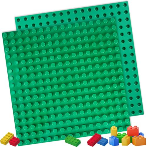 2 placas de construcción compatibles con placas Duplo, placa de construcción grande 25,5 x 25,5 cm para juguetes preescolares creativos verdes