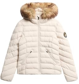 Superdry Damen Fuji Steppjacke mit Kapuze aus Kunstfell Regentag Grau 40