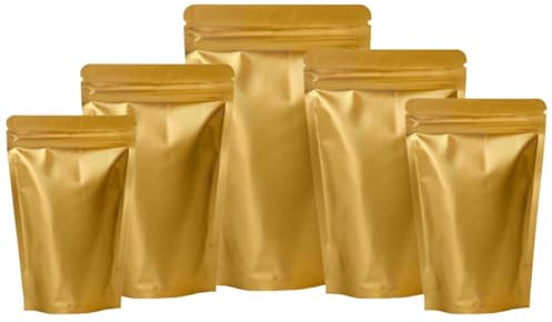 50pcs Sealable Matt Pouches Resealable Bags Ziplock, Sealable Matt Bags Reusable Mylar Baggies Heat Seal Packaging Bags for Food Storage (Gold Matt, 16x23cm)