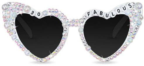 Topfunyy Brille zum 30. Geburtstag für Frauen – Weiße 30 & Fabulous glänzende Diamant-Perlen-Sonnenbrille für Frauen, Partyzubehör zum 30. Geburtstag
