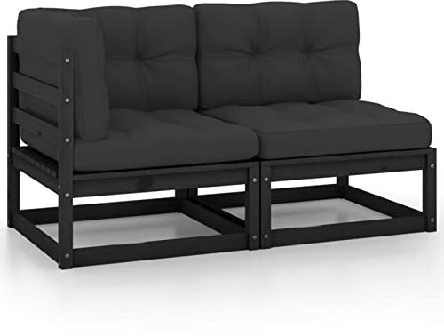 Buzaza 2-TLG. Garten-Lounge-Set mit Kissen Schwarz Kiefer Massivholz GartenmöBel Set GüNstig