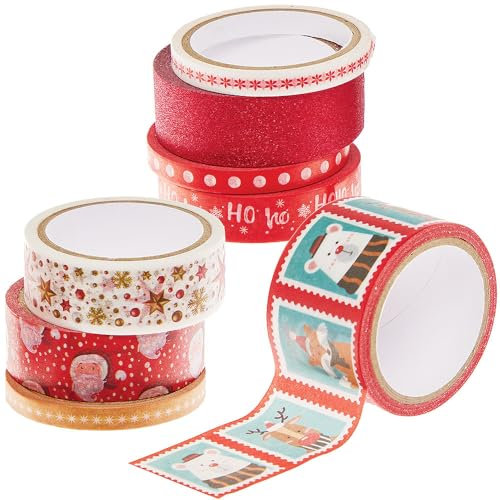 Baker Ross FN353 Nastro Washi natalizio - Confezione da 8, Articoli natalizi per arti e mestieri