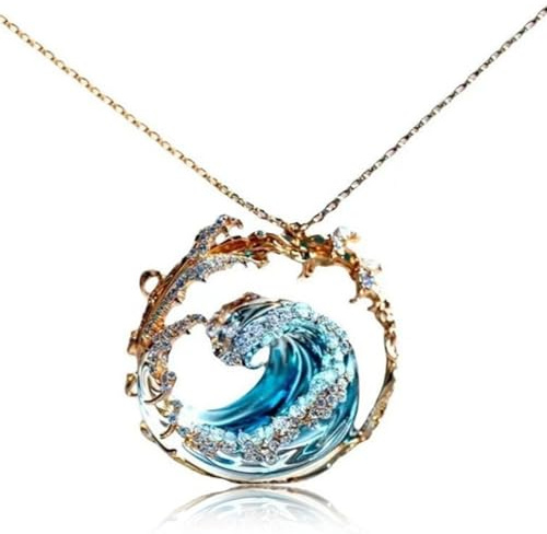 Veesper Verstellbare Ozean Wave Halskette - Elegant Blue Beach Inspirierender Anhänger Schmuck für Frauen