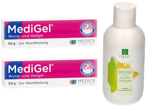 MediGel Wund- und Heilgel Doppelpack 2x 50g Gel Zur Wundheilung inklusive SANDAY DUSCHGEL Guten Morgen 100ml