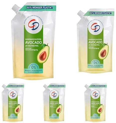 CD Avocado Waschlotion im Nachfüllbeutel 500ml – Pflegende Lotion für eine feuchtigkeitsspendende Reinigung – Vegan und seifenfrei, 500 ml (Packung mit 5)