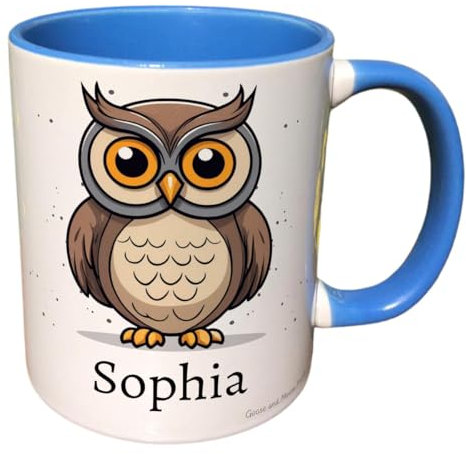 Personalised Owl Mug, Gift for Wildlife Spotter, Thank you Present for Owl Lover, Housewarming Coffee Cup, Country Kitchenware (Navy)