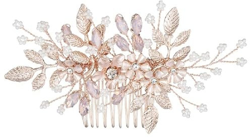 Hochzeits-Haarkamm, Roségold, Kristall, Kunstperle, Braut-Haarkamm für Braut und Brautjungfer