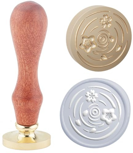 Hobbspring 1 Stück Kirschblüten Wachssiegelstempel 3D Blume Auf Dem Wasser Schwimmend Siegelwachsstempel 25mm Abnehmbarer Messing Stempelkopf Mit Holzgriff Für Umschlag Zurück zur Schule