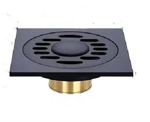 ZJAXING Black Brass European-style Deodorant Floor Drain, Grids Large Displacement Invisible Bathroom Washing Machine Floor Waste(B)