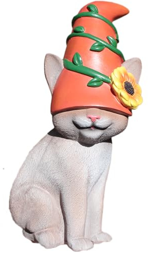 Cat Gnome 12 Tall (Gray) | Cute Outdoor Statues for Garden, Cat Home Décor, Hand-Painted and Original Design