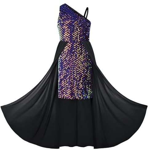 GRACE KARIN Vestito da principessa in chiffon con paillettes, elegante, linea ad A, per Natale, festa di compleanno, Paillettes blu viola su nero, 10 anni