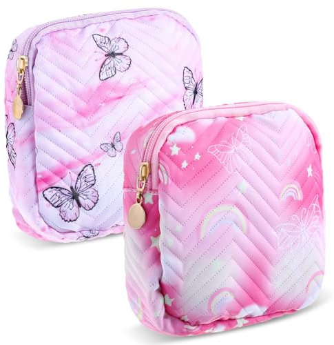 JIEYAO Niedlich Tampon Binden Aufbewahrung, 2 Stück Rosa Periodenbinden Tasche Mini Damenbinden Aufbewahrungstasche mit Reißverschluss Tragbar Menstruationstasche Tampontasche für Mädchen Damen