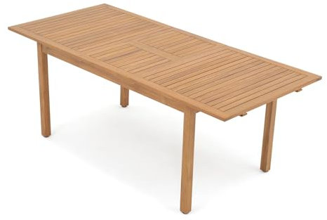 OC Orange-Casual Erweiterbarer Esstisch Holz,Keine Montage erforderlich,rechteckig, Gartentisch ausziehbar in 160-200 cm, Holztisch für Garten, Hinterhof, Natur