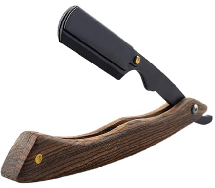 Retro Faltbarer Aufsteckrasierer aus Edelstahl und Holz, Halter