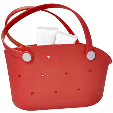 Pcingsia Gummi-Strandtasche – kleine EVA-Tragetasche, wasserdicht, Strandtasche, modisches Reisezubehör, waschbar, sanddicht, für Männer und Frauen, Outdoor, Pool, Boot, rot, Refer to description