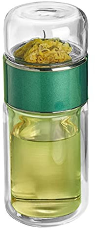 Glass Tea Infuser Bottle,280ml Double Layer Borosilicate Portable Travel Tumbler Mug Tea Tumbler with Tea Diffuser for Office Travel Home (Green)