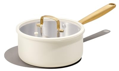 CAROTE 2Qt Stainless Steel Saucepan, Non-Toxic Cookware with Lids,Outer Ceramic Layer,Small Cooking Pot, Even Heating, Fits All Stoves,Oven & Dishwasher Safe,White
