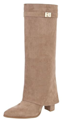 Ital Design Damen Stiefel mit Reißverschluss und Blockabsatz, spitze Form