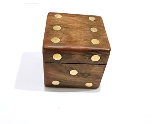 Würfelbox-Set aus Holz mit 5 Würfeln, Messing-Inlay-Design, handgefertigte Aufbewahrungsbox