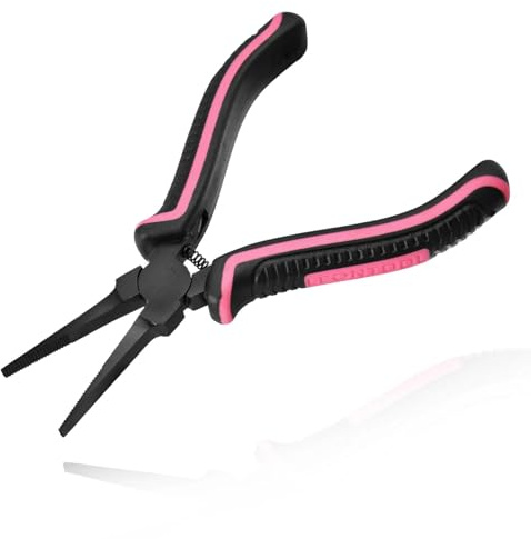 LEONTOOL 5.2 Inches Thin Flat Nose Pliers with Serrated Jaw, Thin Flat Needle Nose Pliers for Jewelry Making, Handcraft Making, PCB Board Repairing, Wire Wrapping Bending and Object Gripping