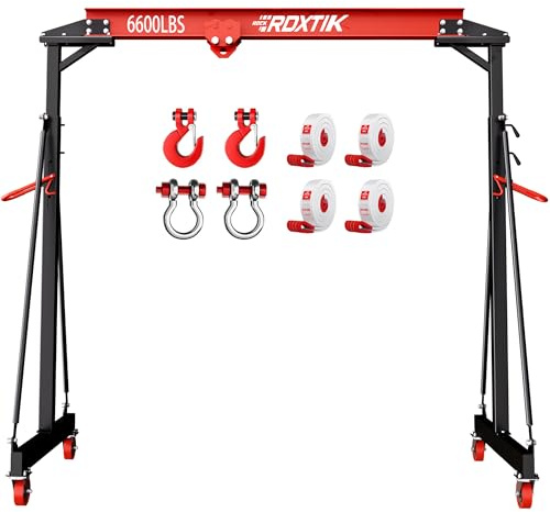 RDXTIK 3 Ton 6600LB Gantry Crane, 8.53FT Max Width, 8.53-12.47 FT Adjustable Height Portable Shop Crane with 3 Ton Manual Trolley, Red