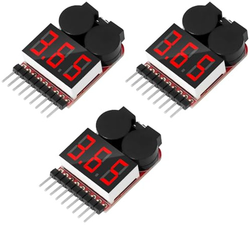 RUIZHI 1-8S Lipo Testeur Batterie Moniteur, Alarme de Basse Tension de Batterie au Lithium, Indicateur de Niveau Testeur de Batterie avec Indicateur LED pour Lipo/Life/LiMn/Batterie Li-ion(3 Pièces)