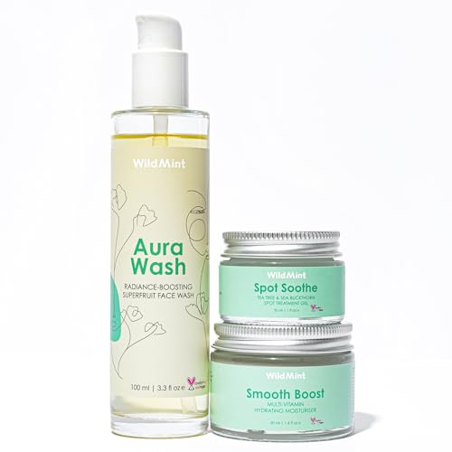 WildMint Teen Skin Care Set | 3-Step Acne Kit with Cleanser, Spot Treatment Gel & Moisturiser | Natural Solution for Hormonal Acne, Breakouts, Blemishes, Oily & Sensitive Skin | Vegan & Cruelty-Free