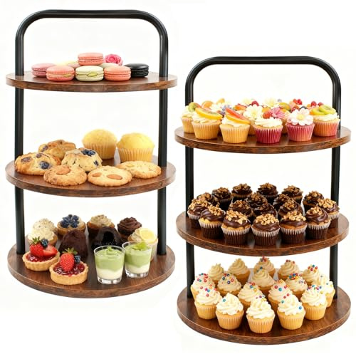 Pay Extra Tenderness 2-Pack Wooden Cupcake Stand for 100 Cupcakes (BROWN) | Holds up to 100 cupcakes - 3-Tier Large Round Dessert Table Display Set
