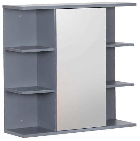 Relaxdays Spiegelschrank, 6 Ablagen, 2 Innenfächer, HxBxT: 64 x 62 x 21 cm, Wandmontage, Bad Hängeschrank, Farbwahl