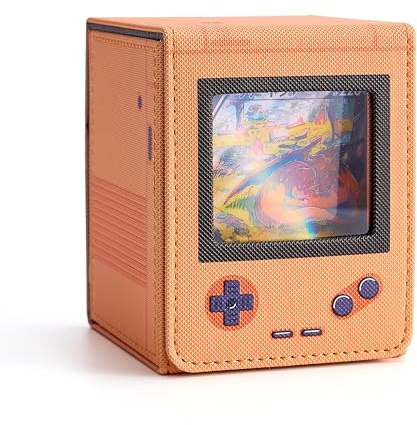 Venssu Retro Gaming Console Appearance Deck Box for MTG Commander (Orange) | Holds 120 Single/100 Double-Sleeved Cards, Fit MTG/PTCG/OPTCG Cards, Strong Magnet, PU Leather, With 2 Dividers